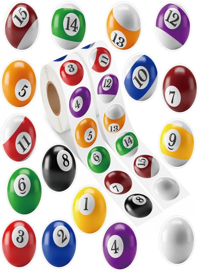 A1diee Realistic Billiard Ball Stickers - 1-16 Color Billiards Pool Ball Peel and Stick Decal Pool Ball Vinyl Waterproof Bumper Sticker for Sport Game Reward Laptop Wall Window Water Bottle, 2 Rolls - Image 1